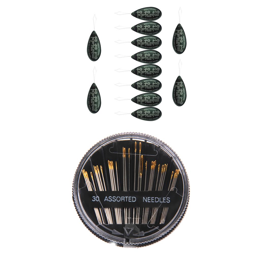 1 Set Sewing Tool Bag Bow Wire Stitch Insert and 30pcs Hand Sewing Needles