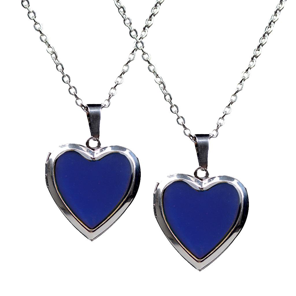 2 Pieces Heart Mood Photo Frame Change Color Emotion Feeling Unisex Necklace