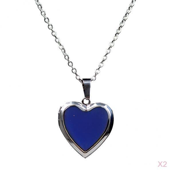 2 Pieces Heart Mood Photo Frame Change Color Emotion Feeling Unisex Necklace