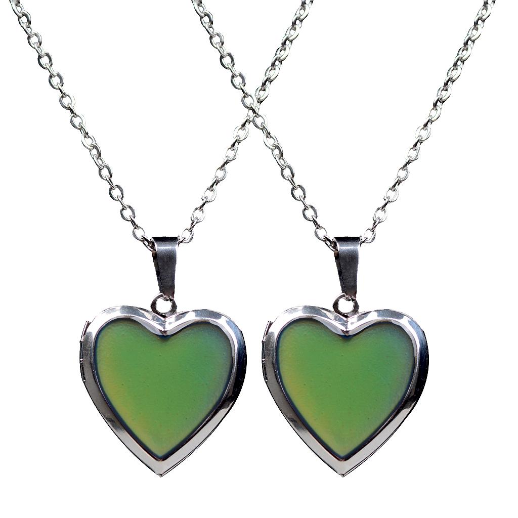 2 Pieces Heart Mood Photo Frame Change Color Emotion Feeling Unisex Necklace