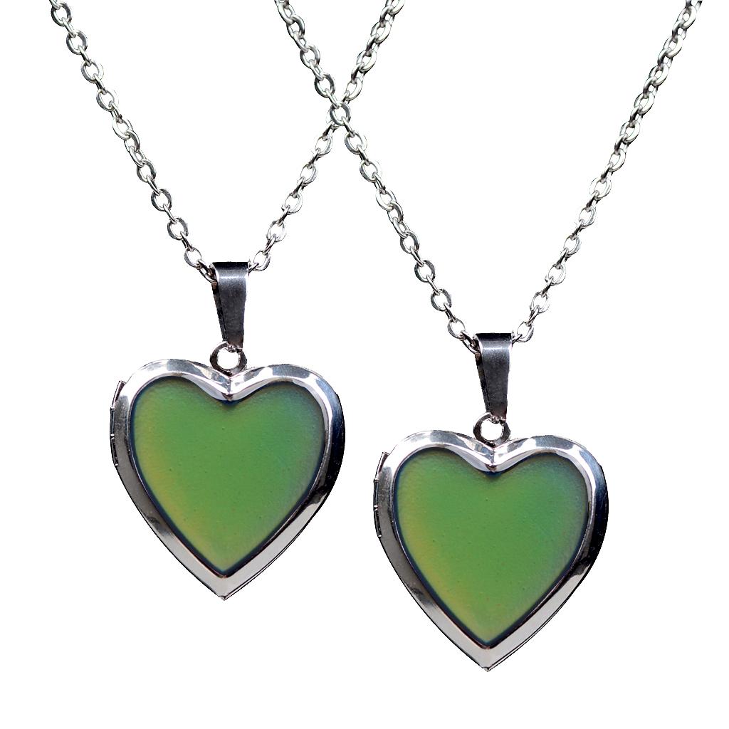 2 Pieces Heart Mood Photo Frame Change Color Emotion Feeling Unisex Necklace