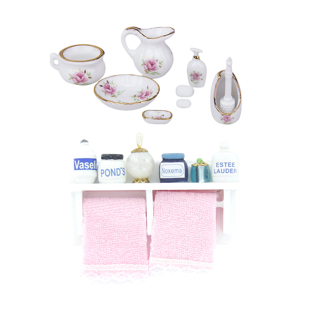 1/12 Dollhouse Bathroom Porcelain Set Dollhouse Miniature Bathroom Rack