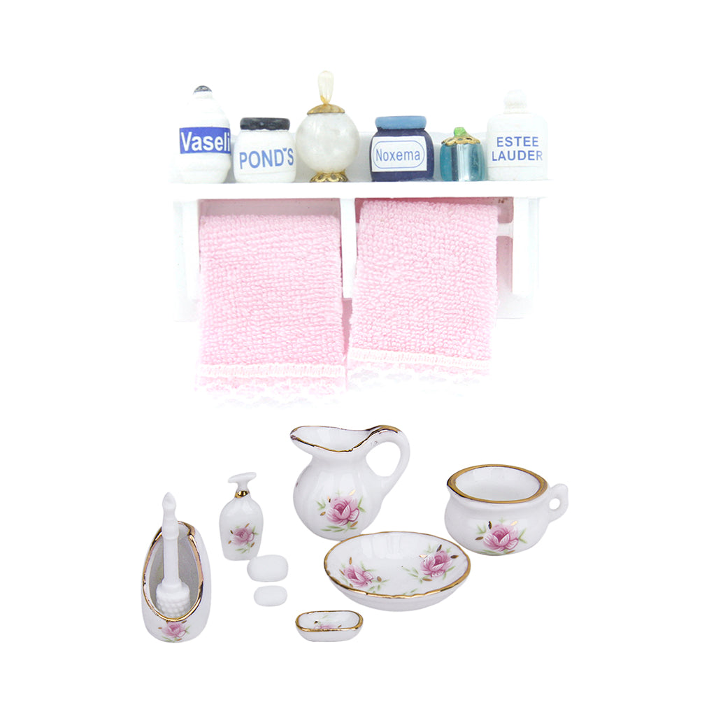 1/12 Dollhouse Bathroom Porcelain Set Dollhouse Miniature Bathroom Rack