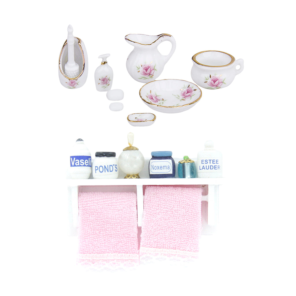 1/12 Dollhouse Bathroom Porcelain Set Dollhouse Miniature Bathroom Rack