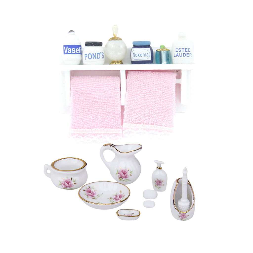 1/12 Dollhouse Bathroom Porcelain Set Dollhouse Miniature Bathroom Rack