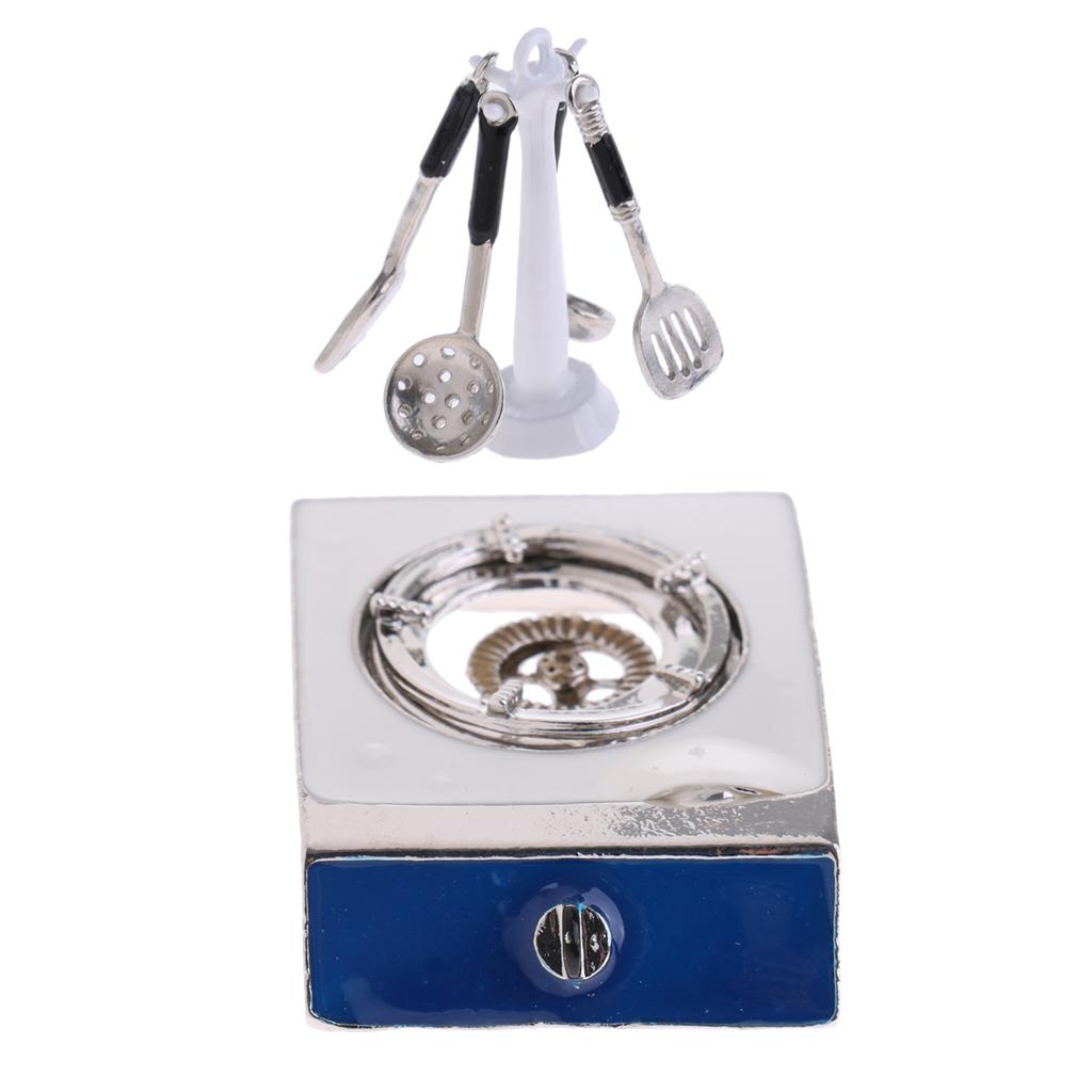 1:12 Dollhouse Miniature Kitchen Gas Burner & Cooker Utensils Tool Set