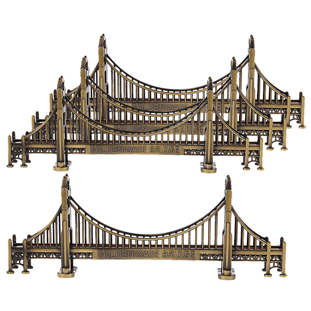 4Pc Retro Metal Building Model Ornament Golden Gate Bridge Statue Cafe Decor