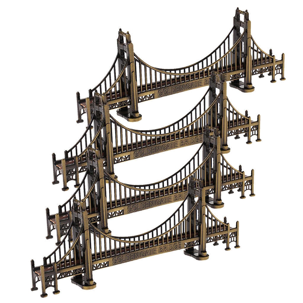 4Pc Retro Metal Building Model Ornament Golden Gate Bridge Statue Cafe Decor
