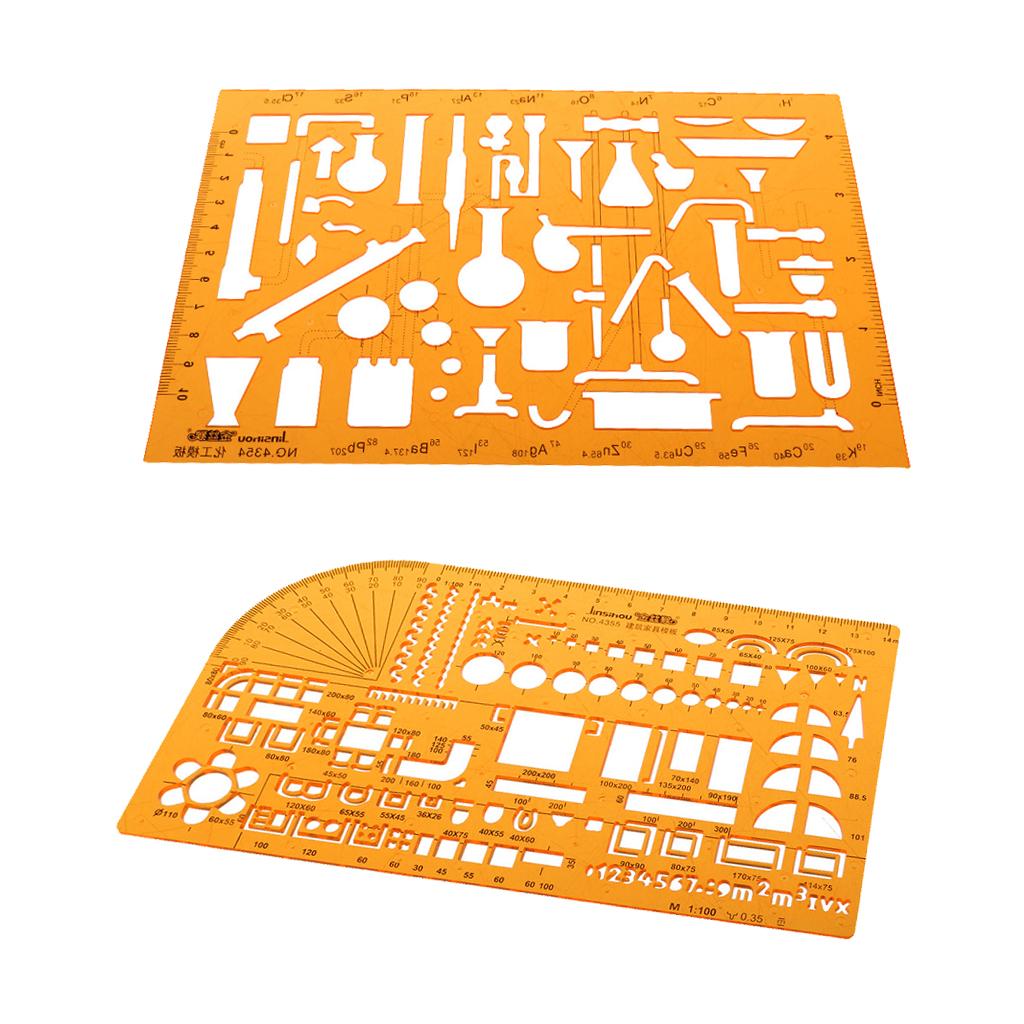 2PCS Plastic Drawing Tools Multipurpose Mathematics Stencil Template Ruler