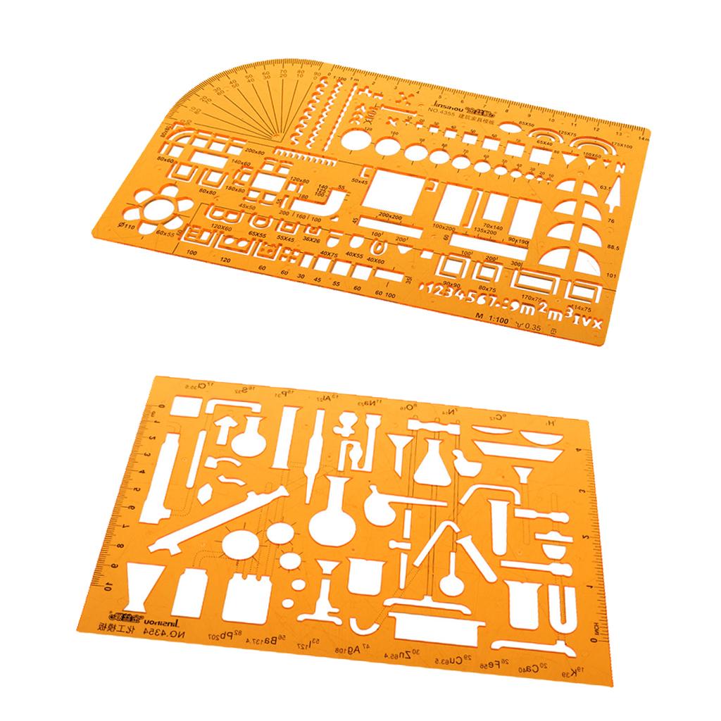 2PCS Plastic Drawing Tools Multipurpose Mathematics Stencil Template Ruler