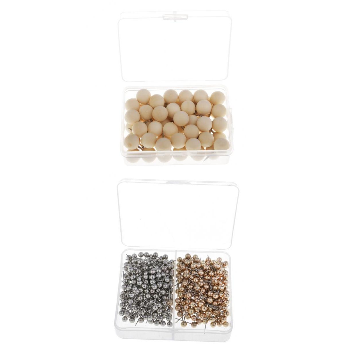 60x Wooden Push Pin Marking Push Pins+400x Map Tacks Push Pins Plastic Head