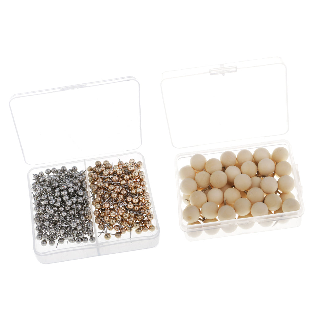 60x Wooden Push Pin Marking Push Pins+400x Map Tacks Push Pins Plastic Head