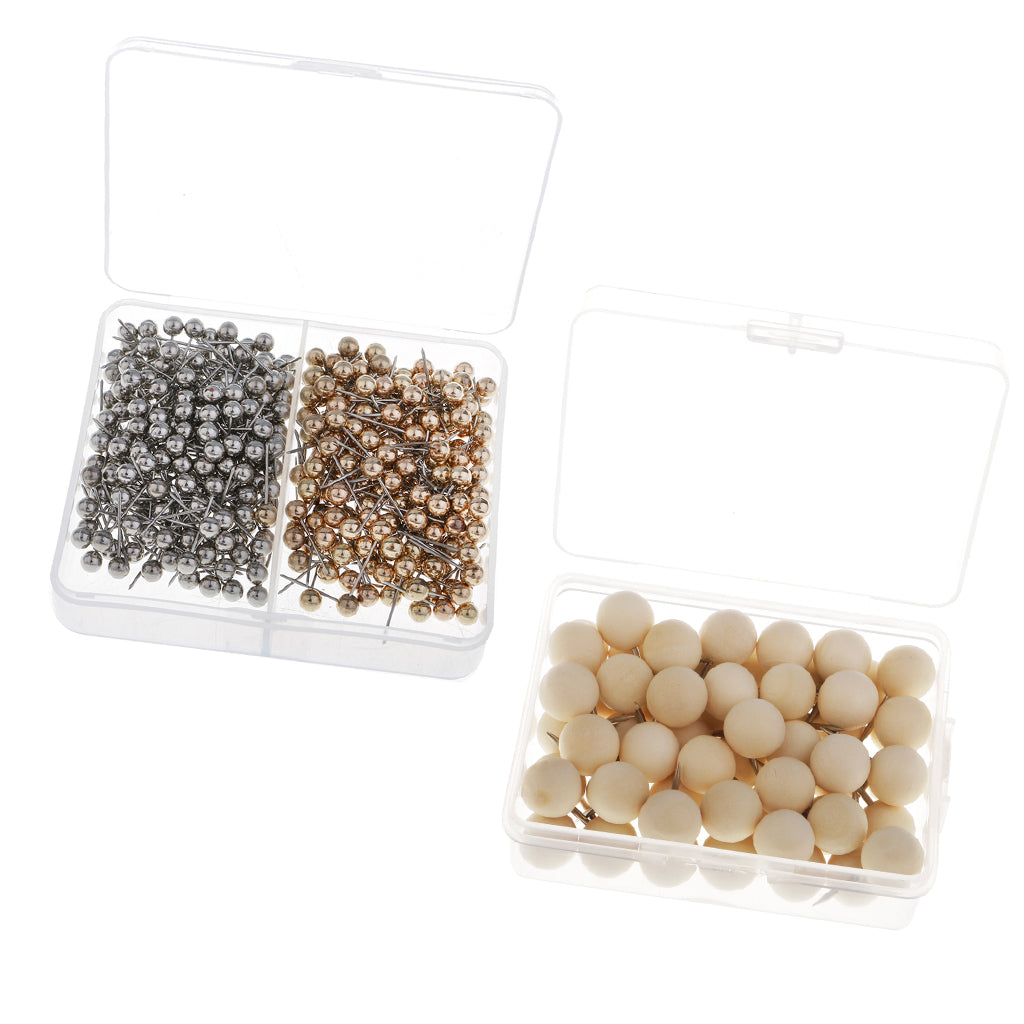 60x Wooden Push Pin Marking Push Pins+400x Map Tacks Push Pins Plastic Head