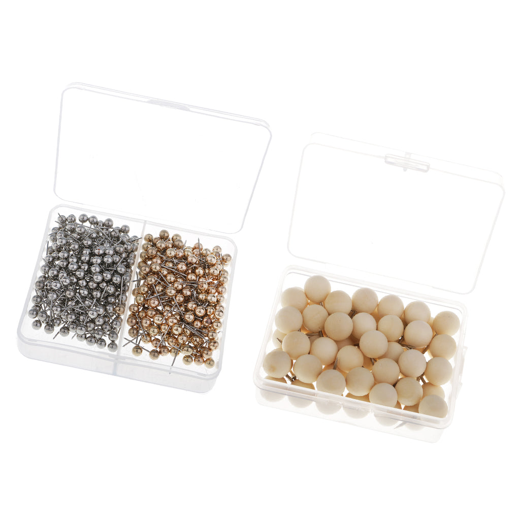 60x Wooden Push Pin Marking Push Pins+400x Map Tacks Push Pins Plastic Head