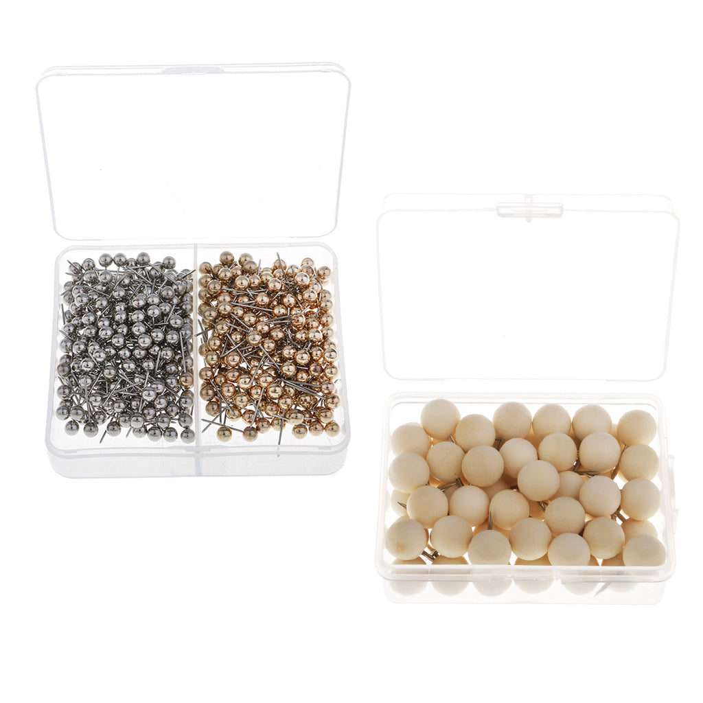60x Wooden Push Pin Marking Push Pins+400x Map Tacks Push Pins Plastic Head