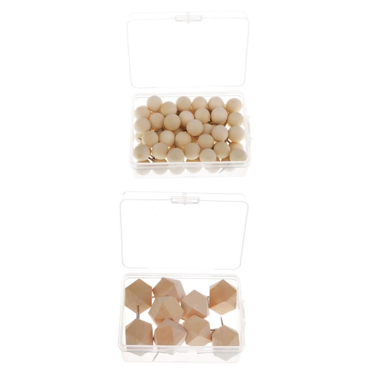 60x Round Wooden Push Pin + 9x Wooden Rhombus Drawing Pins DIY Craft Tacks