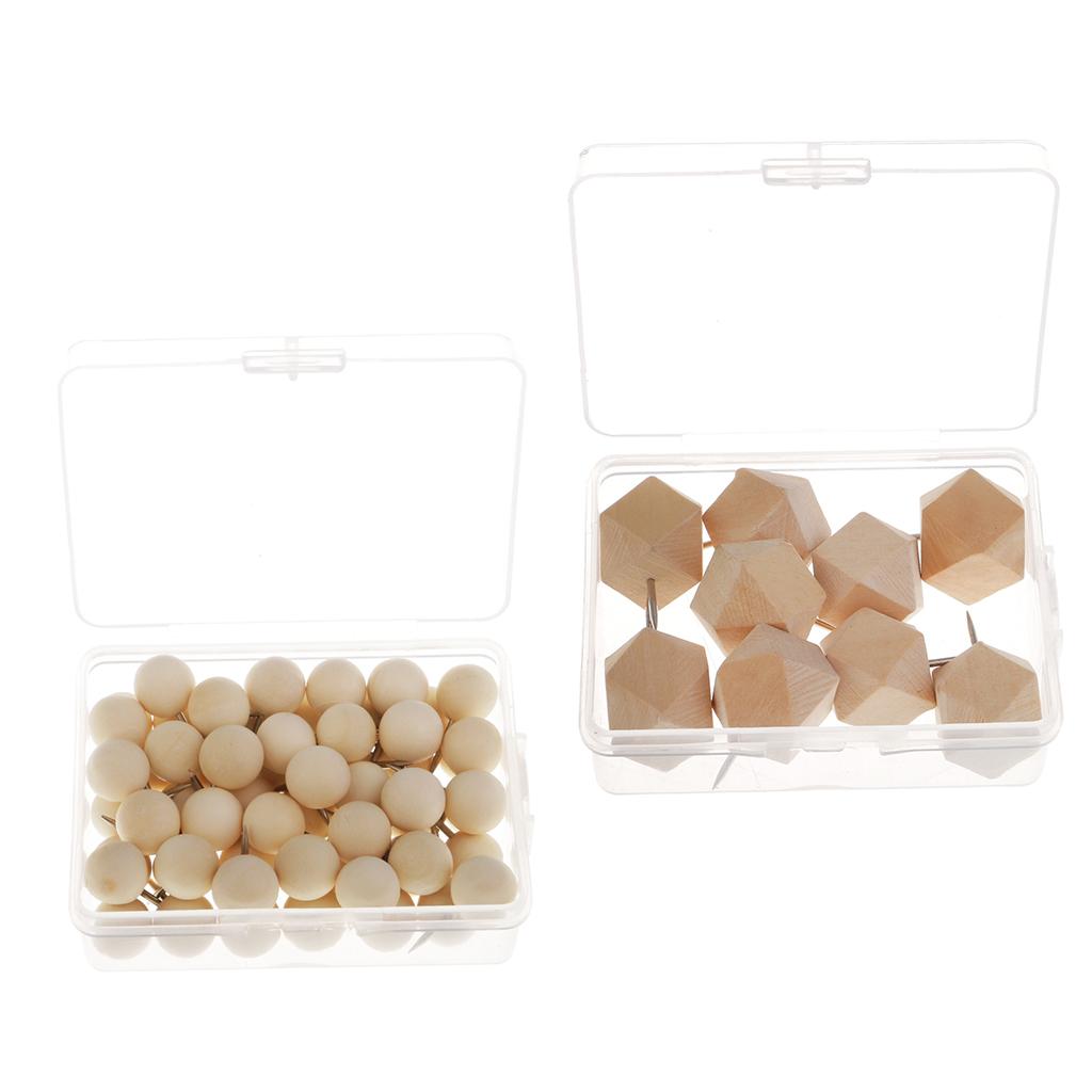 60x Round Wooden Push Pin + 9x Wooden Rhombus Drawing Pins DIY Craft Tacks