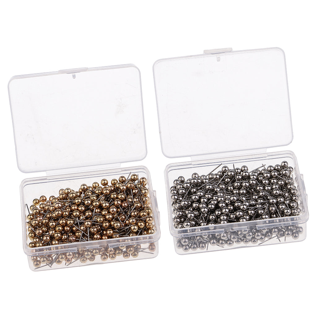 800x Metallic Color Beads Head Push Pins Office Drawing Pins Gold and Silver