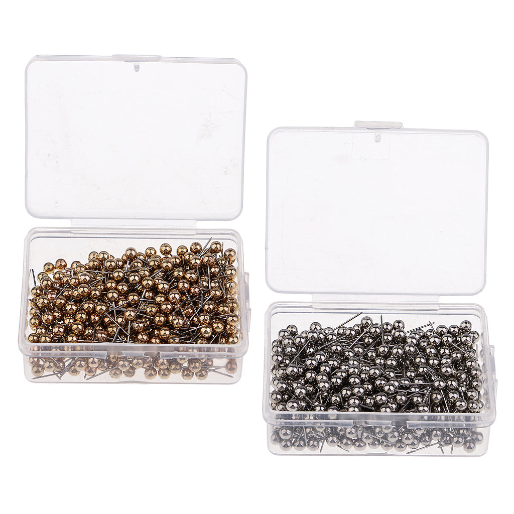 800x Metallic Color Beads Head Push Pins Office Drawing Pins Gold and Silver