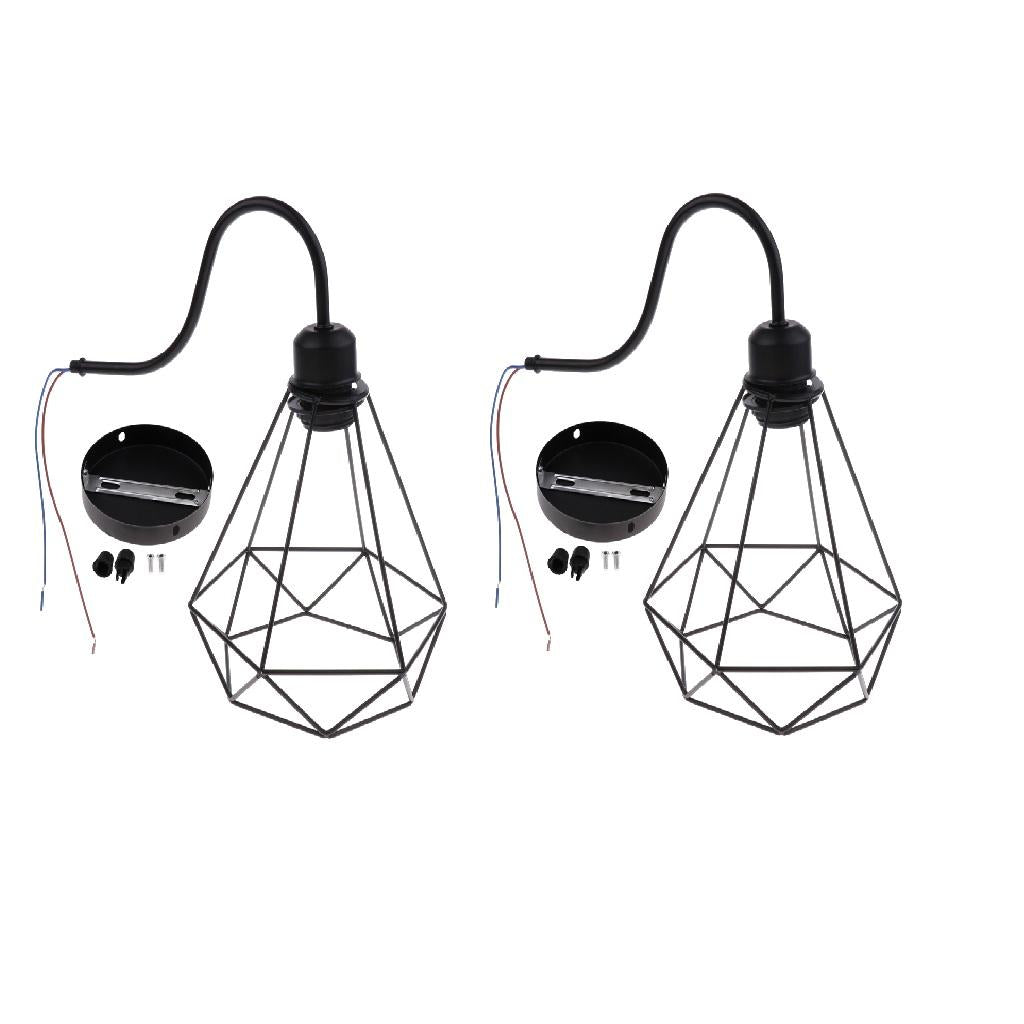 2 pcs Wall Lamp Cage Bracket Light Cage Wall Fitting Shade Lampshade Black
