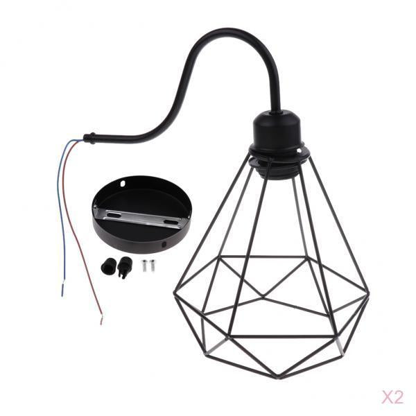 2 pcs Wall Lamp Cage Bracket Light Cage Wall Fitting Shade Lampshade Black