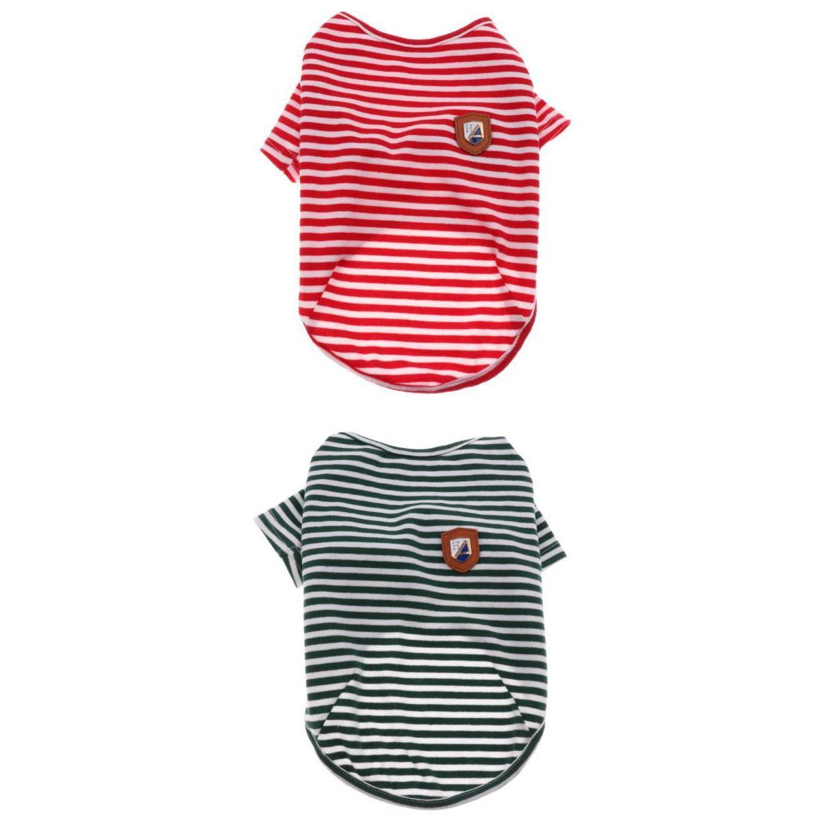 2Pcs M Dog Shirts Striped Dog T-Shirt Puppy Clothes Small Medium Large Dogs
