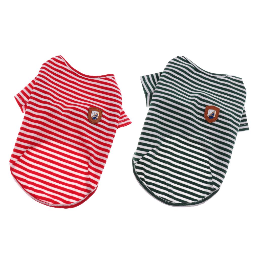2Pcs M Dog Shirts Striped Dog T-Shirt Puppy Clothes Small Medium Large Dogs