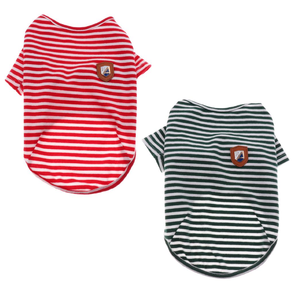 2Pcs M Dog Shirts Striped Dog T-Shirt Puppy Clothes Small Medium Large Dogs