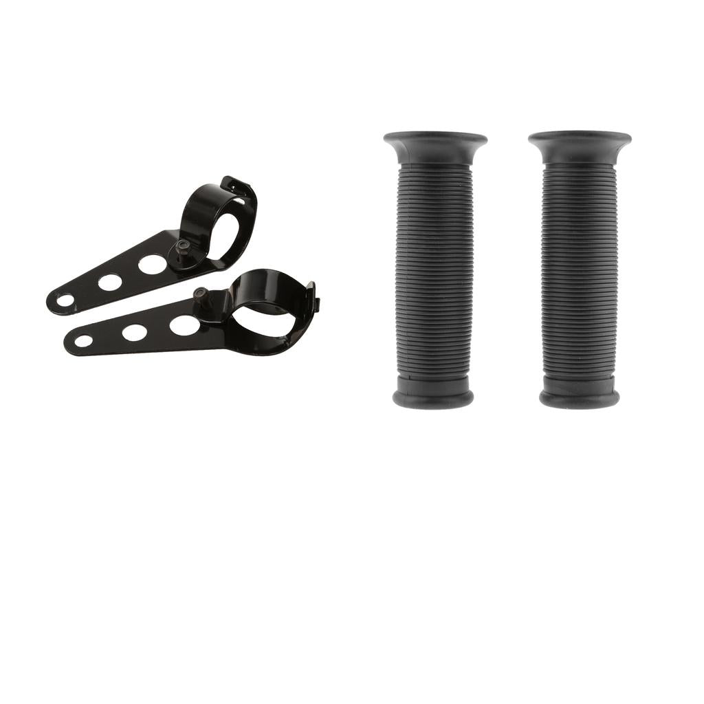 7/8 22mm Motorcycle Handlebars Hand Grips + Headlight Mount Bracket"