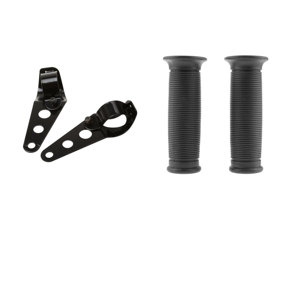 7/8 22mm Motorcycle Handlebars Hand Grips + Headlight Mount Bracket"