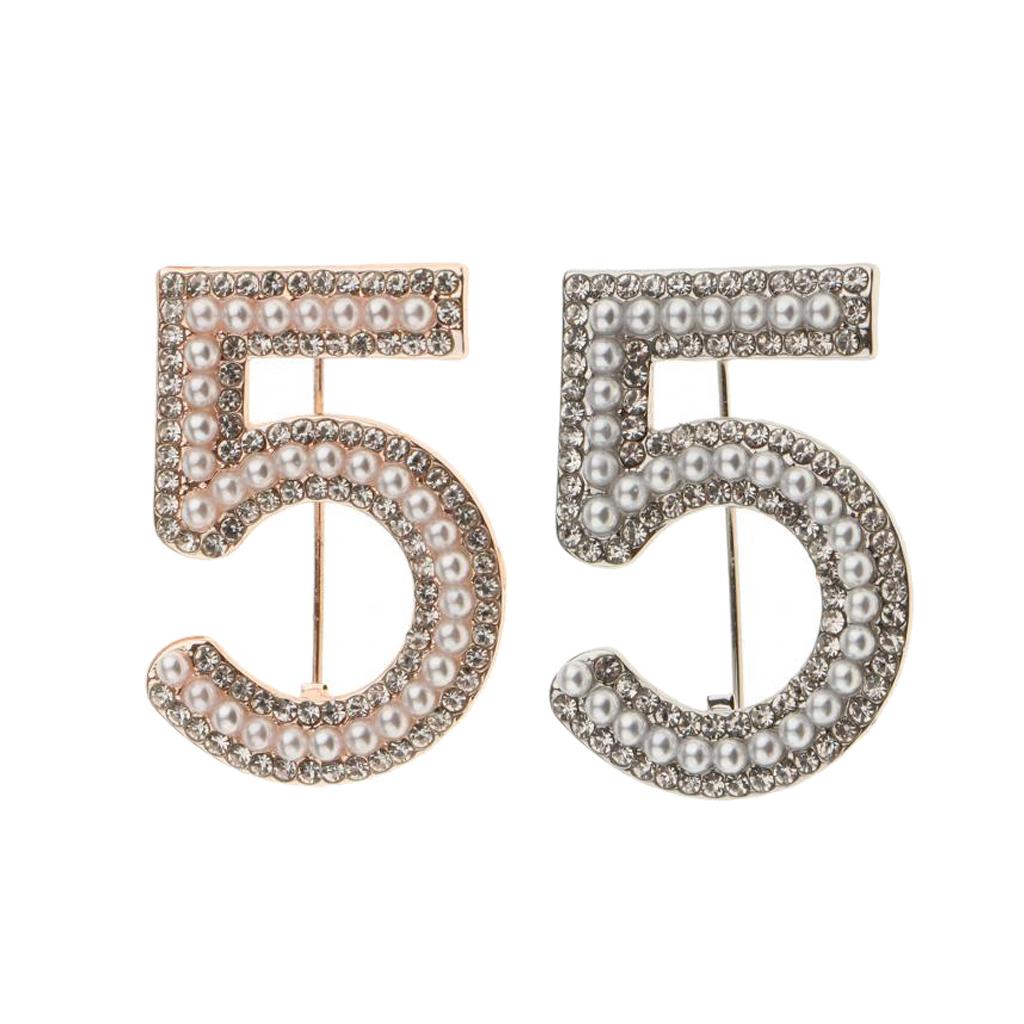 2 Pieces Crystal Rhinestone Imitation Pearls Number 5 Brooch Pin Jewelry