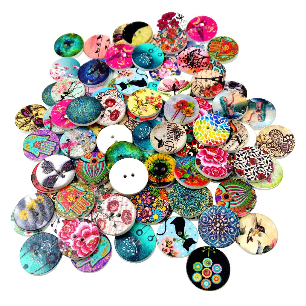 400pcs Colorful Wooden 2 Holes Painted Sewing Buttons Craft DIY Scrapbooking