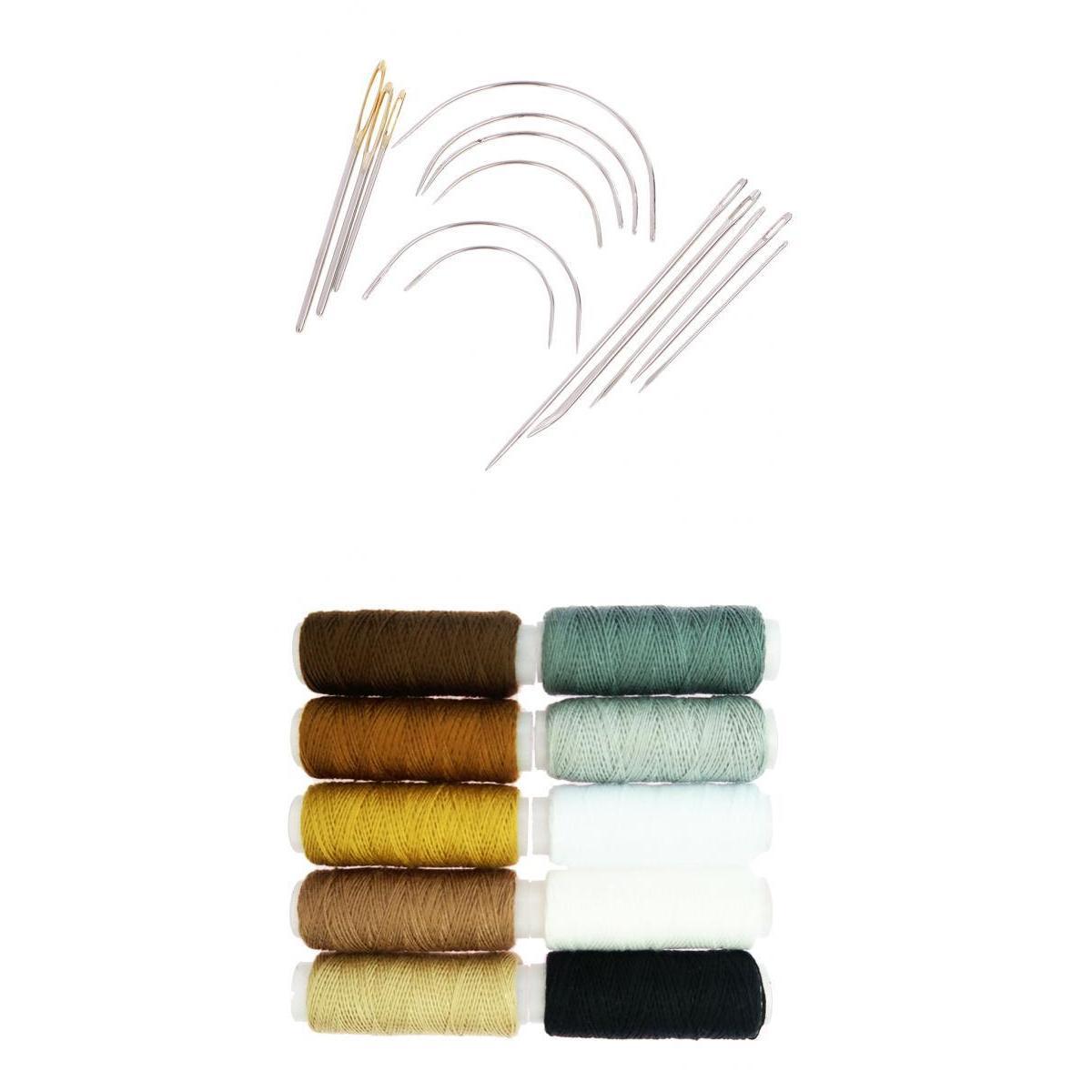 24Pcs/Set Hand Sewing Curved Needles & Threads for Carpet Repair Upholstery