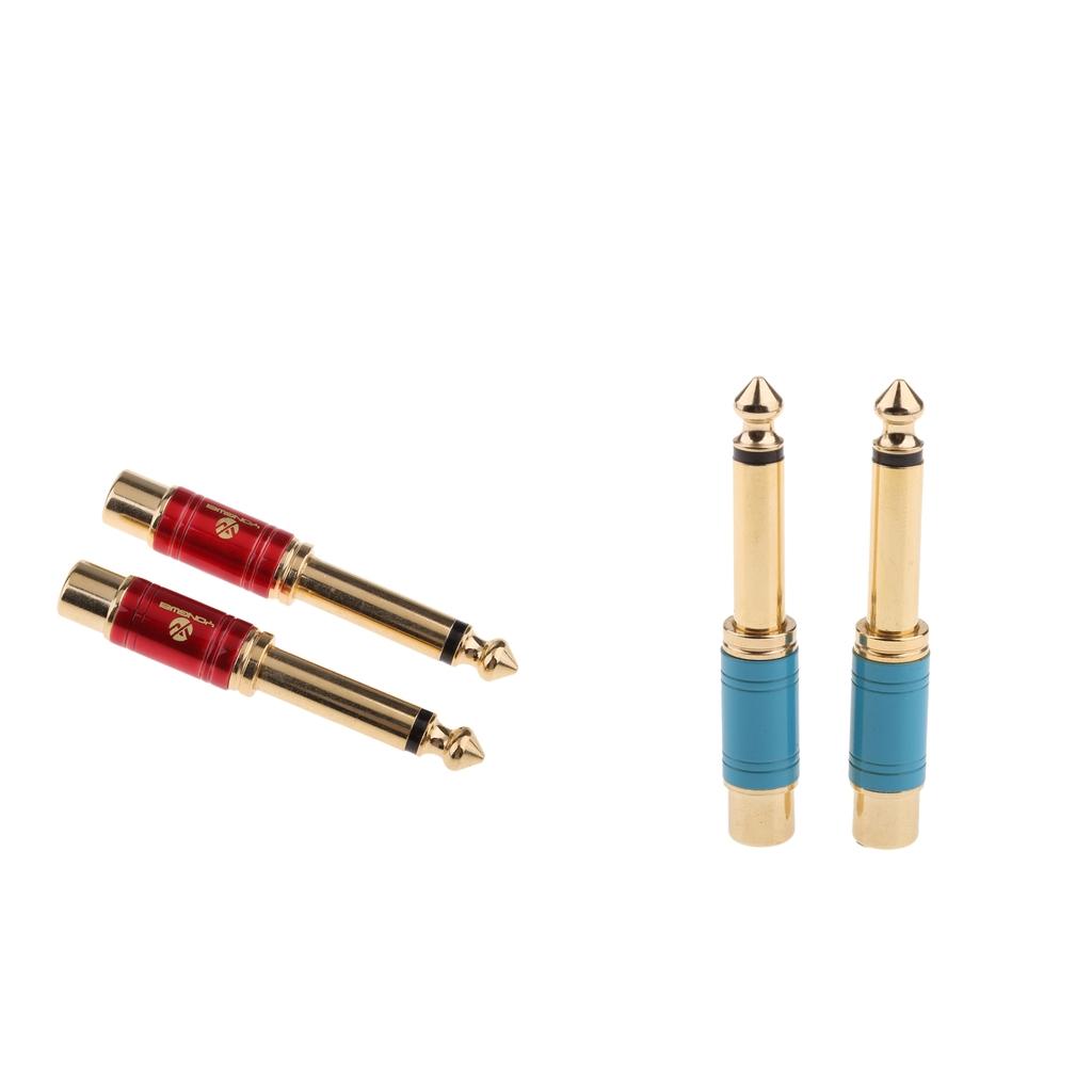 4 Pieces Gold Plated 6.5mm Male to RCA Female Audio Video Adapter