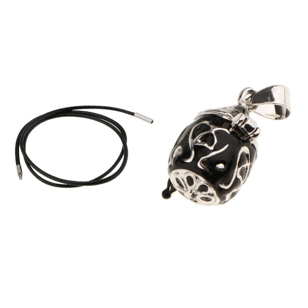 Black Enamel Openable Ash Urn Pendant and Necklace Wax Cords Jewelry Set