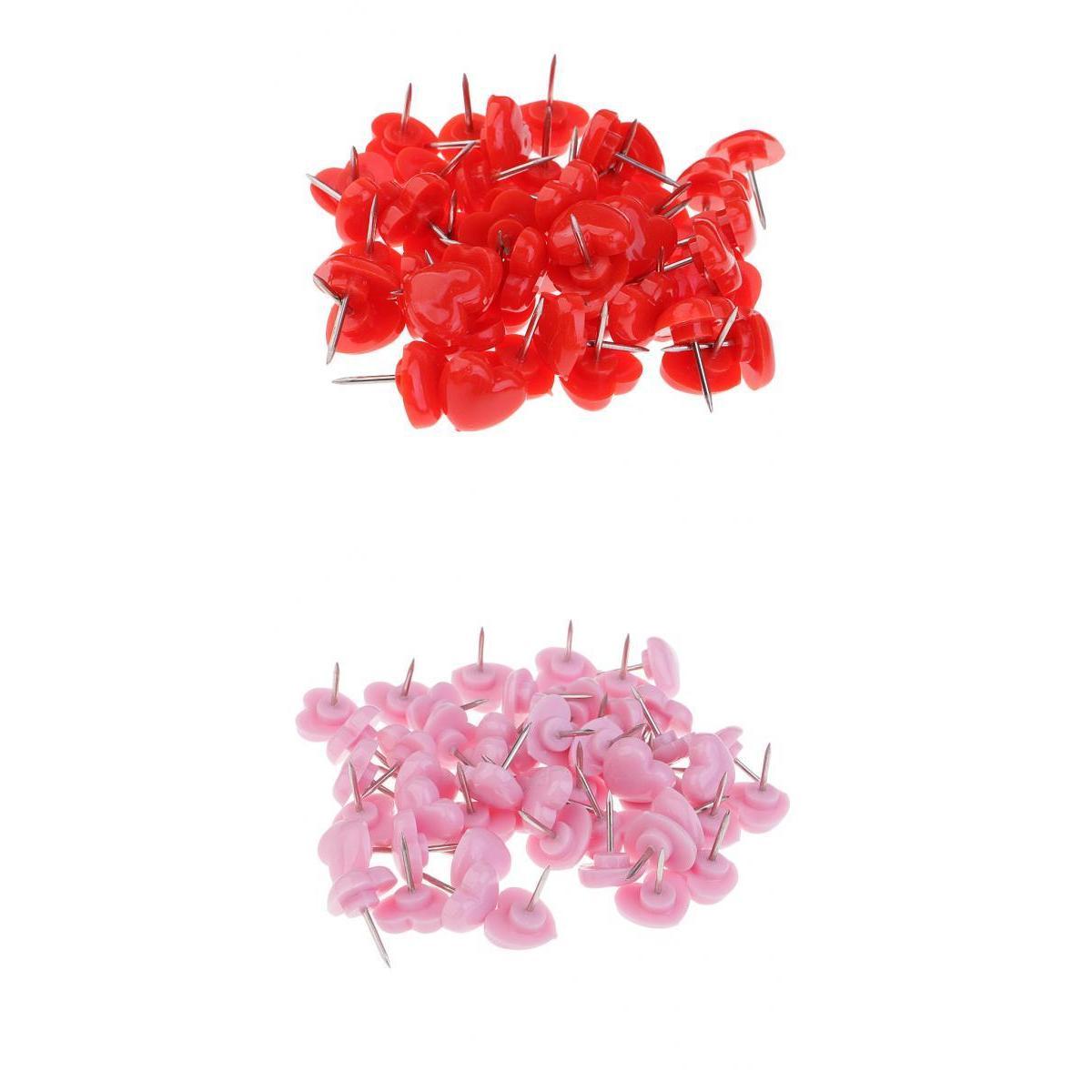 100 Pieces Heart Shape Push Pins Drawing Pins Office Thumbtack Red Pink