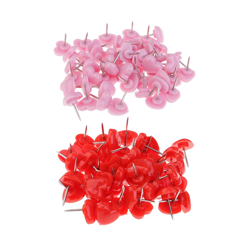 100 Pieces Heart Shape Push Pins Drawing Pins Office Thumbtack Red Pink