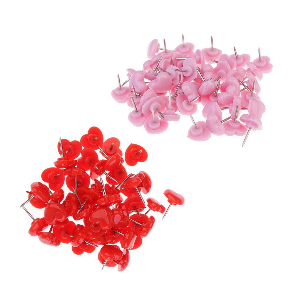 100 Pieces Heart Shape Push Pins Drawing Pins Office Thumbtack Red Pink