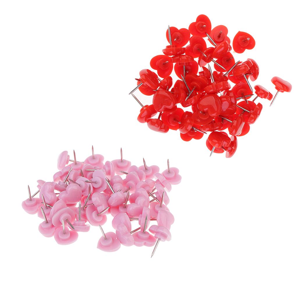 100 Pieces Heart Shape Push Pins Drawing Pins Office Thumbtack Red Pink