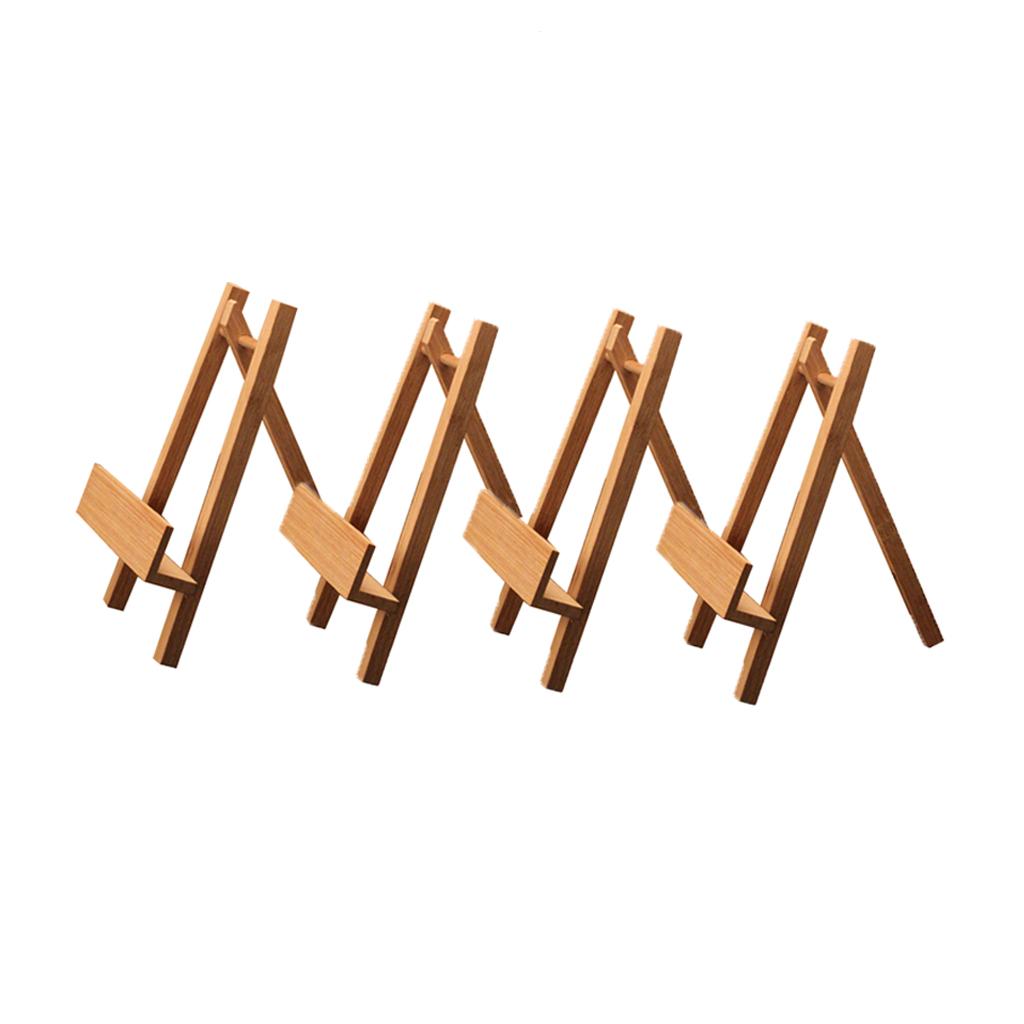 4pcs Bamboo Display Easel Stand Plate Picture Frame Photo Pedestal Holder