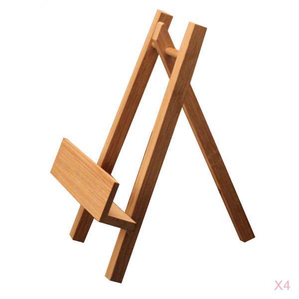 4pcs Bamboo Display Easel Stand Plate Picture Frame Photo Pedestal Holder