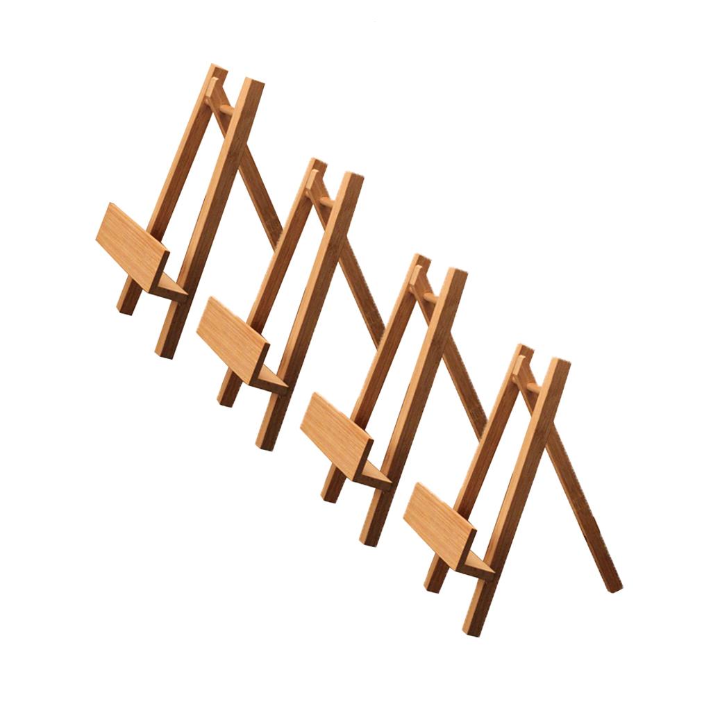4pcs Bamboo Display Easel Stand Plate Picture Frame Photo Pedestal Holder