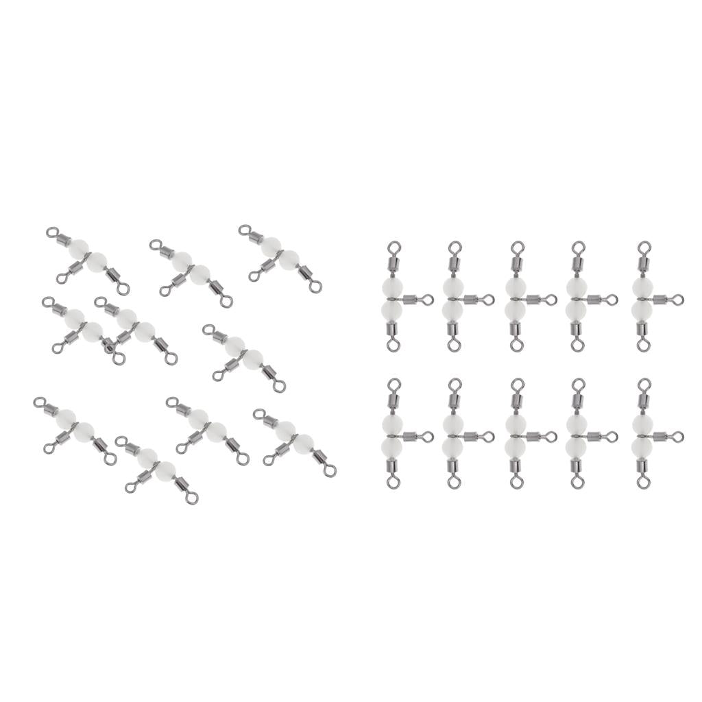 20pcs Copper 3 Way Swivel Luminous Rolling Barrel T shape Swivel Connectors