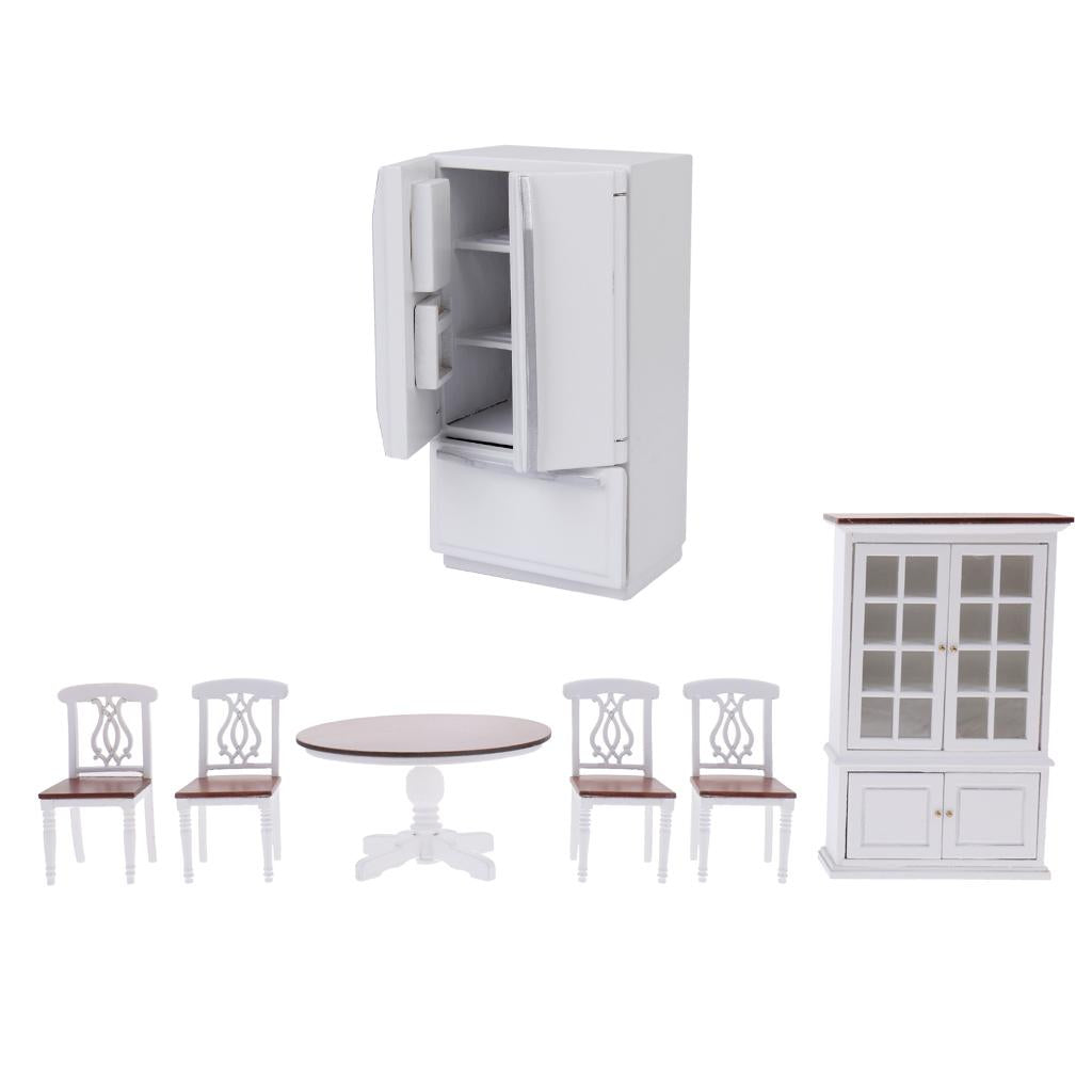 1/12 Dollhouse Miniature Room Furniture Table Chair Cupboard Set & Fridge