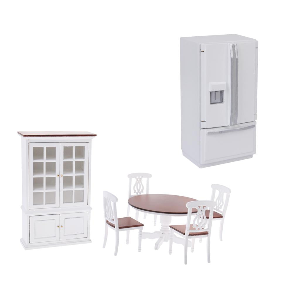 1/12 Dollhouse Miniature Room Furniture Table Chair Cupboard Set & Fridge