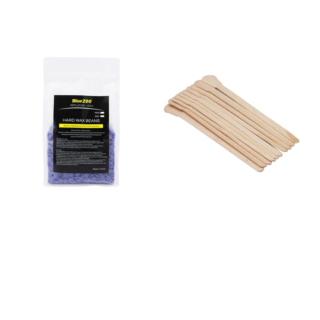 500g Depilatory Hot Film Hard Wax Beans+100 Piece Hair Removal Stick Spatula