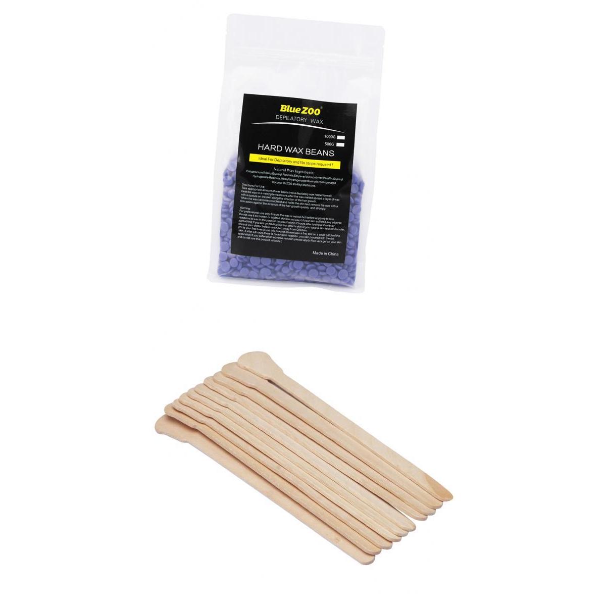 500g Depilatory Hot Film Hard Wax Beans+100 Piece Hair Removal Stick Spatula
