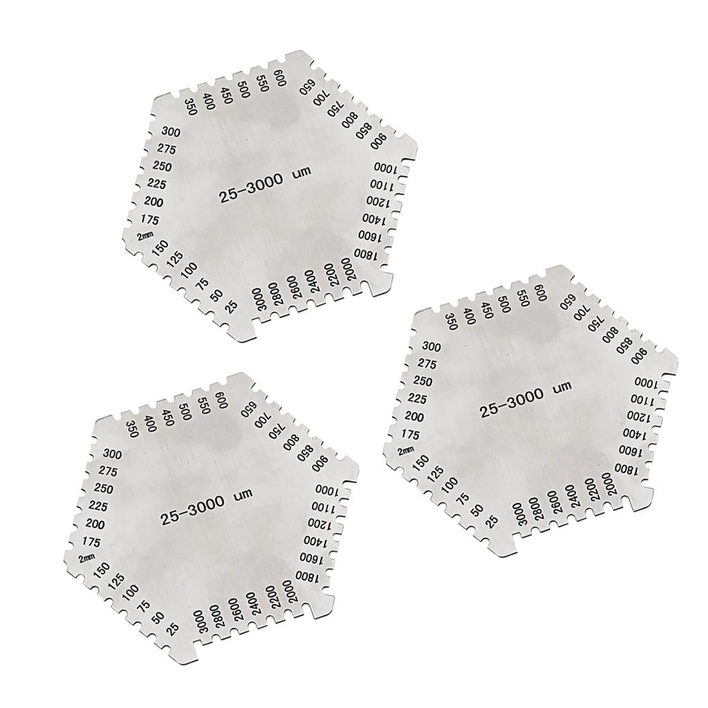 3 Pieces Wet Film Comb Hexagonal 25-3000um Stainless Steel Thinkness Gauge