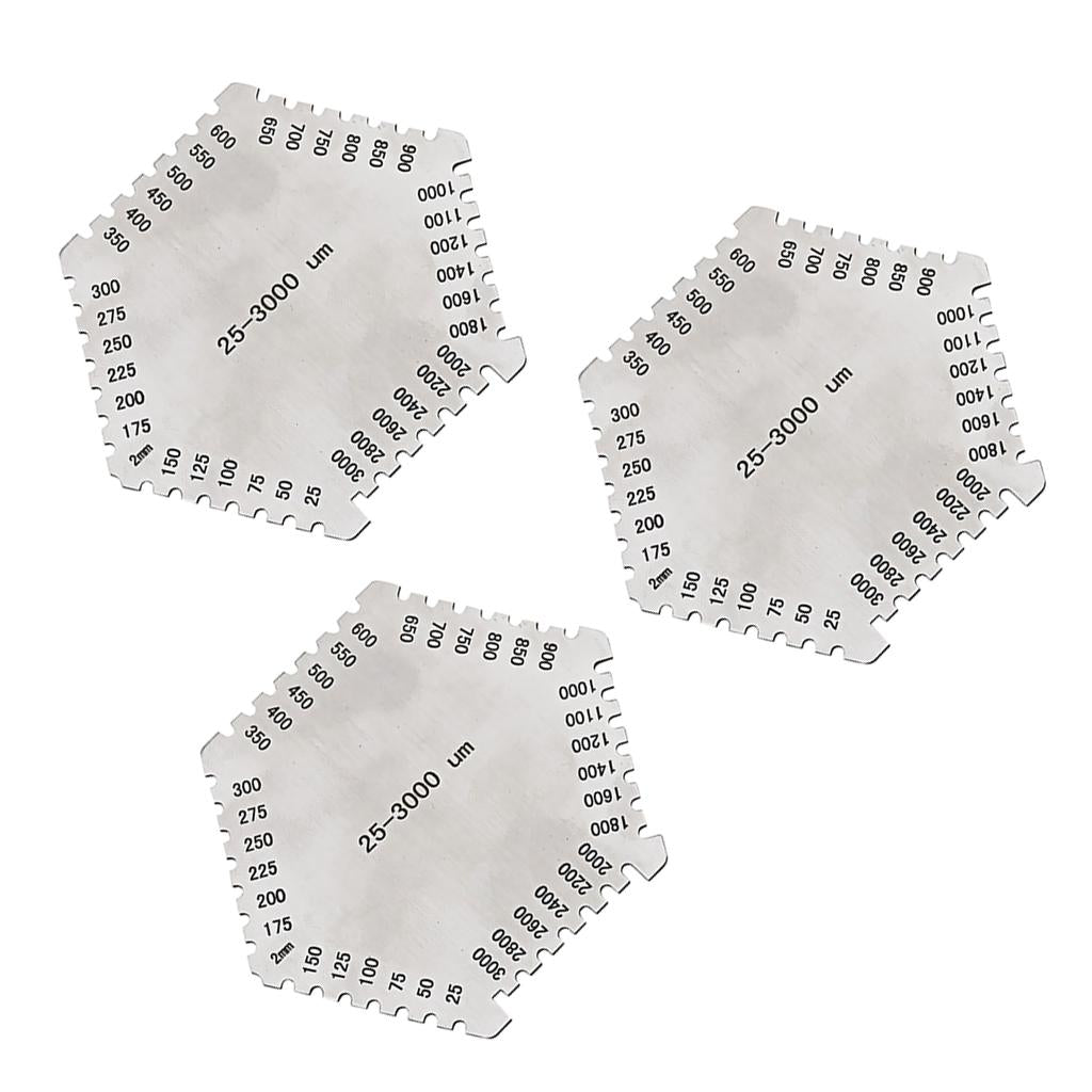 3 Pieces Wet Film Comb Hexagonal 25-3000um Stainless Steel Thinkness Gauge