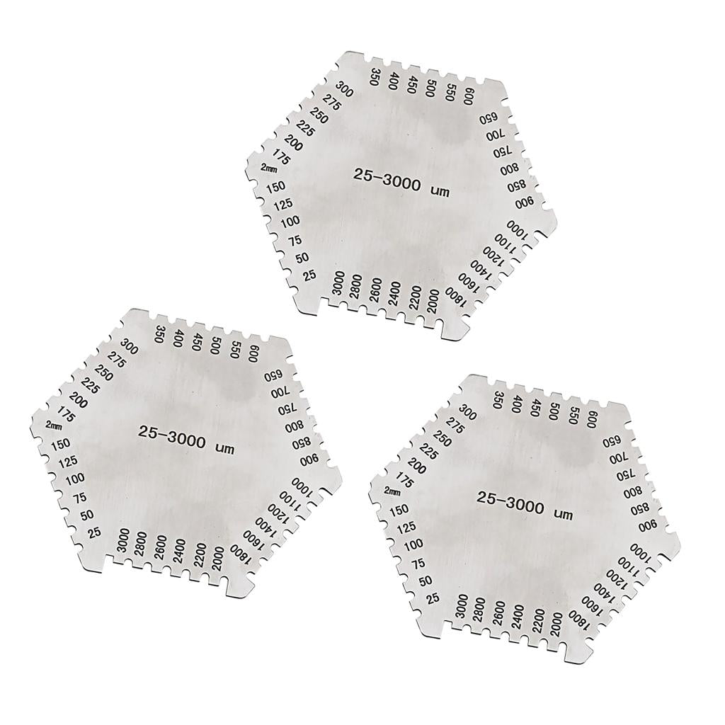 3 Pieces Wet Film Comb Hexagonal 25-3000um Stainless Steel Thinkness Gauge